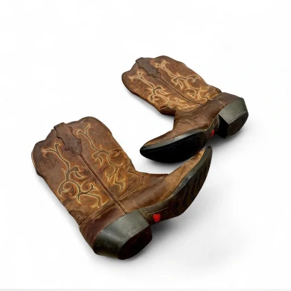Justin Brown Leather Western Cowboy Boots Embroidered Women’s 8 - Picture 2 of 7